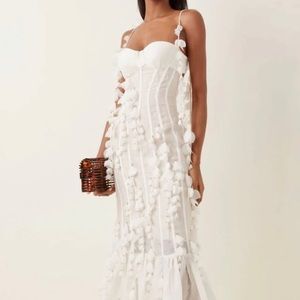 Botanics & Petals Luxury Maxi Dress In Summer White+Gold Droplets+Drop Petals